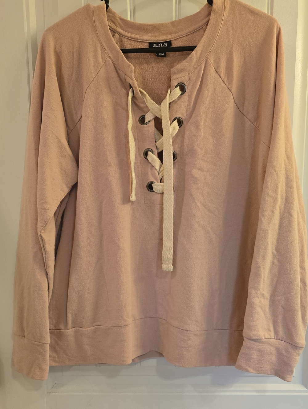 a.n.a Dusty Blush Lace-Up Pullover Sweatshirt